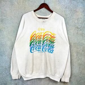 Vintage 90s Coca Cola Coke Crewneck Sweatshirt Mens Sz XL White Enjoy Multicolor